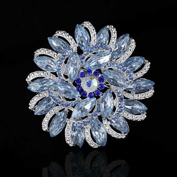 Kristalldiamant blomma brosch stift för kvinnor flickor brudar (blå)