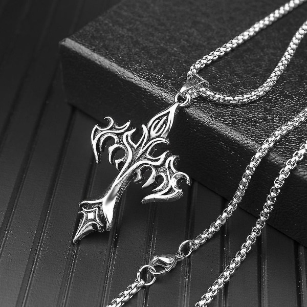 Goth Flame Cross vedhæng halskæde til mænd mandlige 50 cm rustfrit stål kæde hals Grunge punk gotisk stil gave engros