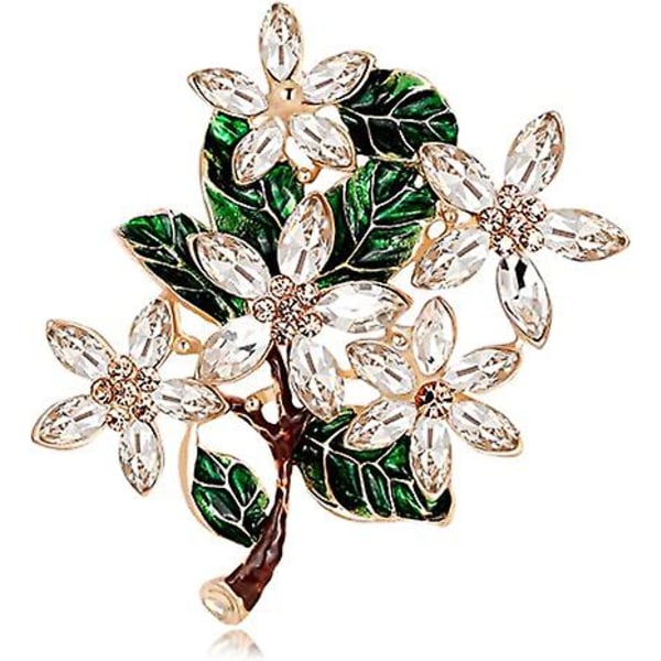 Kvindernes Blomster Grønne Blad Rhinestone Brosche Pin