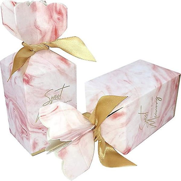 20 st godisaskar i papper DIY med guld band för bröllop, babyshower, födelsedagsfest (2,28 x 3,46 x 5,71 tum, rosa och vit) (marinblå rosa)