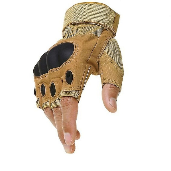 Hard Knuckle Half Finger Gloves Work Fingerless handskar（L，brun）