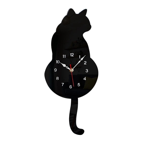 Mustan kissan heiluriseinäkello, kissakello, liikkuva hännällinen kissankello, heilauttava kissa, hassuja hauskoja seinäkelloja (musta)