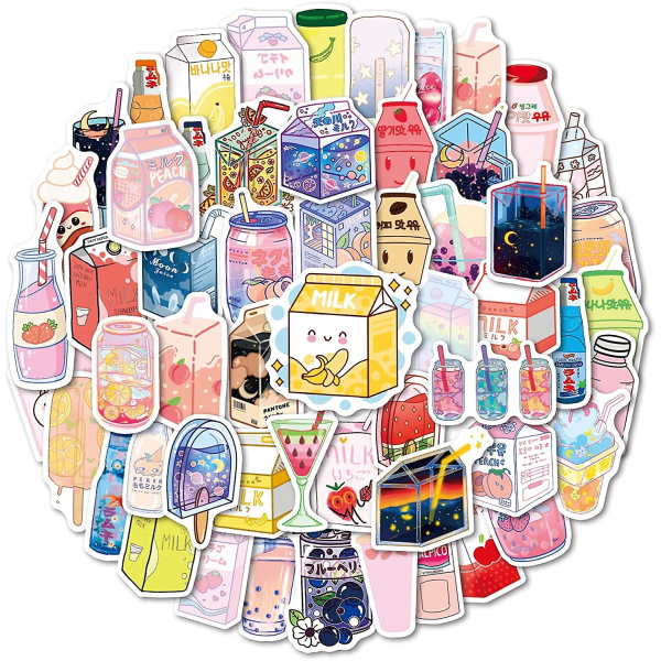 Söta Boba-klistermärken 55 st Kawaii-drickklistermärken, estetiska klistermärken, japanska klistermärken, Boba-klistermärken, dekalpaket för vattenflaskor för tonåringar, flickor, barn