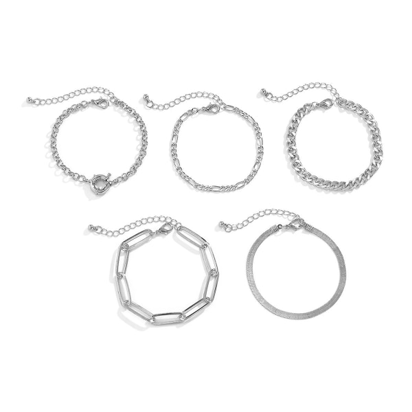WABJTAM Softones 5 stk ankelarmbånd til kvinder piger sølvkæde punk ankelarmbånd smykker ankelsæt, justerbar størrelse