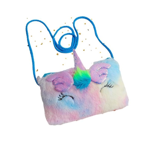 Flickor Söt paljett Plysch Unicorn Tie Dye-väska Tecknad färgglad myntväska Crossbody-väska Semesterpresent för tjejer（blå）