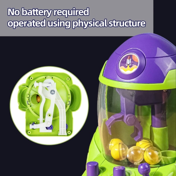 Lasten minikynsikonelelutila rakettipallokone, joka myy suosittuja leluja koulun ympäristössä (vihreä)