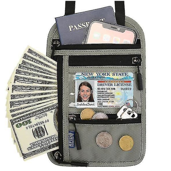 Rejsehals pung til kvinder og mænd Hold værdigenstande (lysegrå)