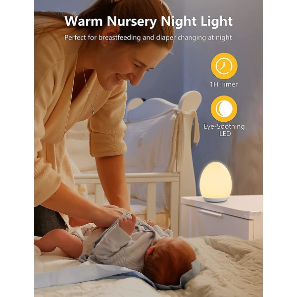WABJTAMKids nattlampa, baby med färgskiftande och dimbar, portabel liten uppladdningsbar nattlampa med 1H timer