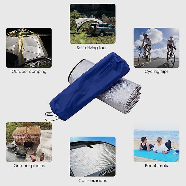 Vattentät campingmatta för utomhusbruk, bärbar picknickfilt, strandmatta, sovmöjlighet, aluminiumfolie EVA-skummatta, tältmadrass (240 cm x 240 cm)