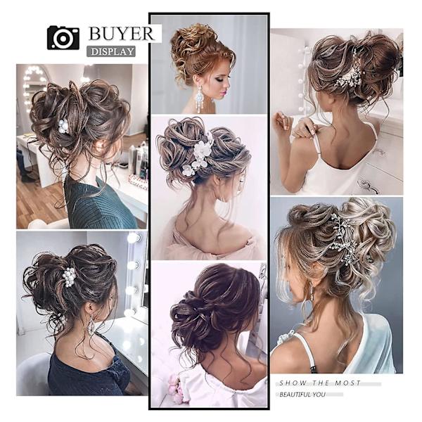Slarvig bulle hårförlängning, slarvig hårförlängning för kvinnor, rufsig uppsättning bulle syntetisk vågig lockig chignon hästsvans hårförlängning för dagligt bruk (27/613#:stra