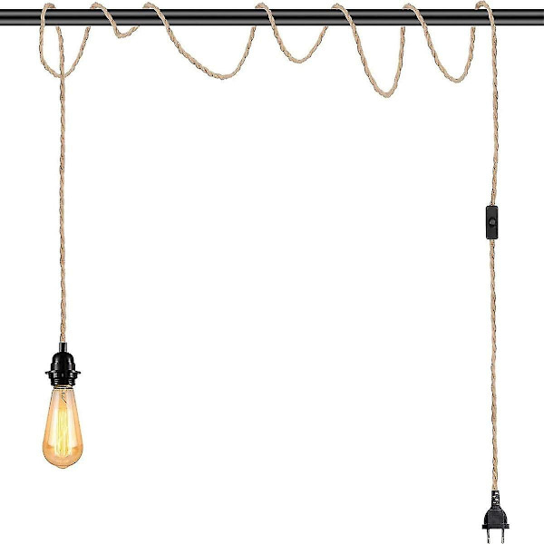 2-pack Pendellampor med strömbrytare, Hamparep med 4,5 m kabel, E27-sockel för hall, kök, matbord, bar (utan glödlampa)