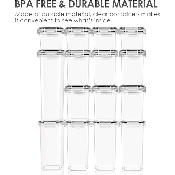 Lufttäta Matförvaringsbehållare Set Med Lock, 15st BPA-fria Plastbehållare För Torra Varor I Köket, Diskmaskinsäkra