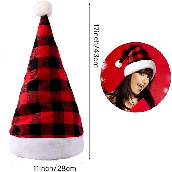 3-pack Jultomteluva i Sammet Röd Svart Rutiga Julpartytillbehör, Unisex Barn Julhattar med Vita Manschetter Plysch Nyår Jul Semesterfest C