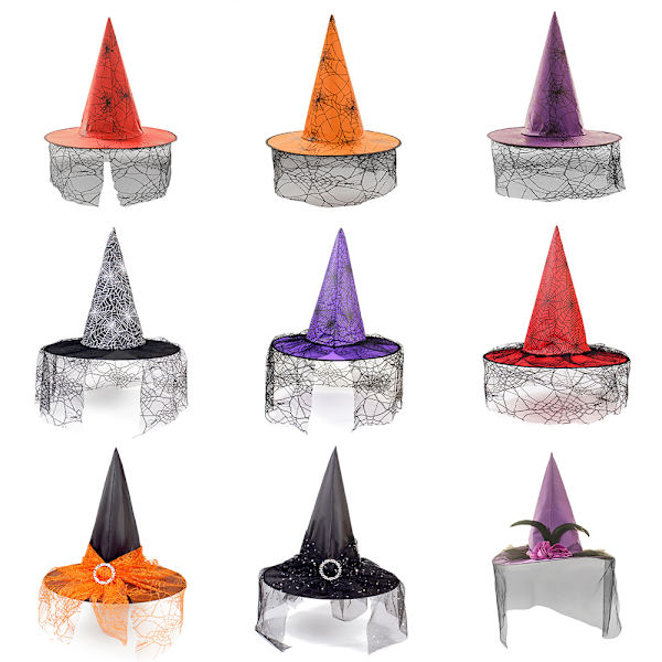 Halloween häxhatt festdekoration böjd hörn nät pumpa tryck trollkarl häxhatt för barn(stil 3)