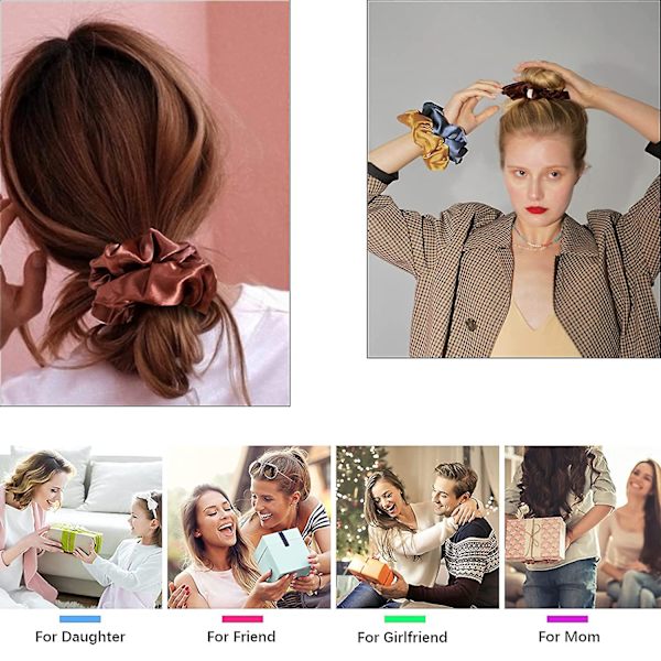 Hårstrikk Silke Sateng Scrunchie - Hårstrikk Elastiske Bånd Hestehaleholder Pakke med Nøytrale Scrubchy Hårtilbehør Kvinner Jenter 8 Stk