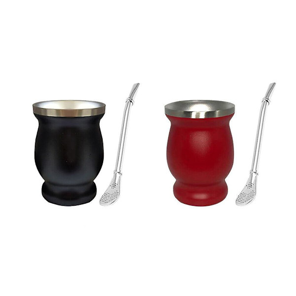 Yerba Mate Te Kopp Isolering Dubbelväggig Gourd Te Kopp Mate Halm Set (Röd)