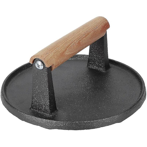 Rund gjutjärnsgrillverktyg Trähandtag Biffpress Grill Rti Stekt köttpressverktyg