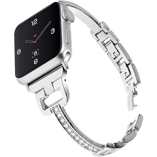 Apple Watch kanssa yhteensopivat rannekkeet 40mm-sarja 6/5/4/SE, 38mm-sarja 3/2/1, naisten tekojalokivirannekoru metalliranneke hopea