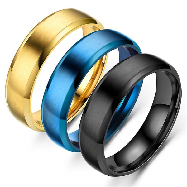 Ring for menn kvinner gutter matt polert finish skråkant forlovelse bryllup band ring komfort passform smykker gave 6 mm blå 8