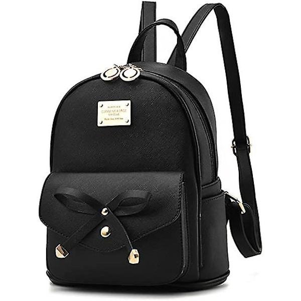 WABJTAMGirls Bow Cute Læder Rygsæk Mini Rygsæk Damepung, 22cm*15cm*26cm sort