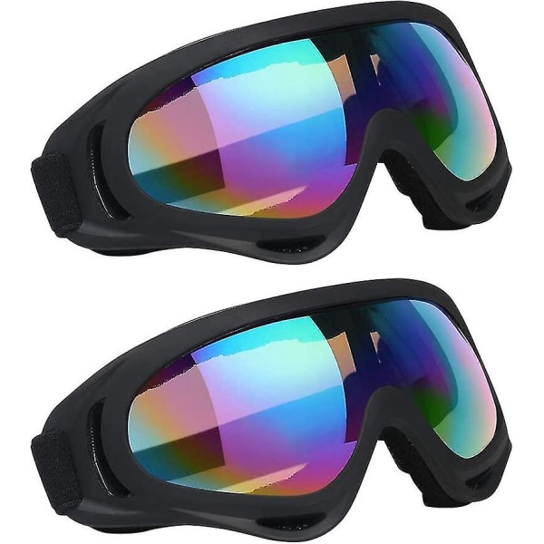 Skibriller Snowboardbriller,2stk Snøscooter Motorsykkelbriller Skibriller Briller Linse Anti-støv, Uv Anti-tåke, Vindtett For Gutter Og Jenter