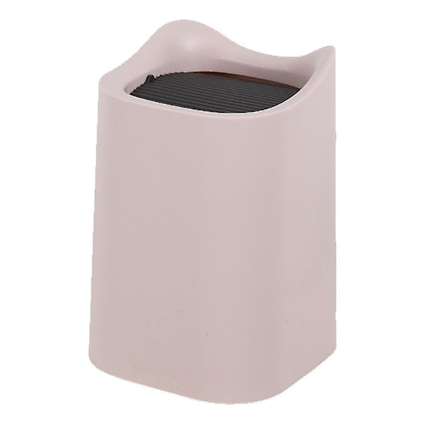 Mini affaldskurv i plastik med låg, kompatibel med toiletbord, skrivebord (Pink)