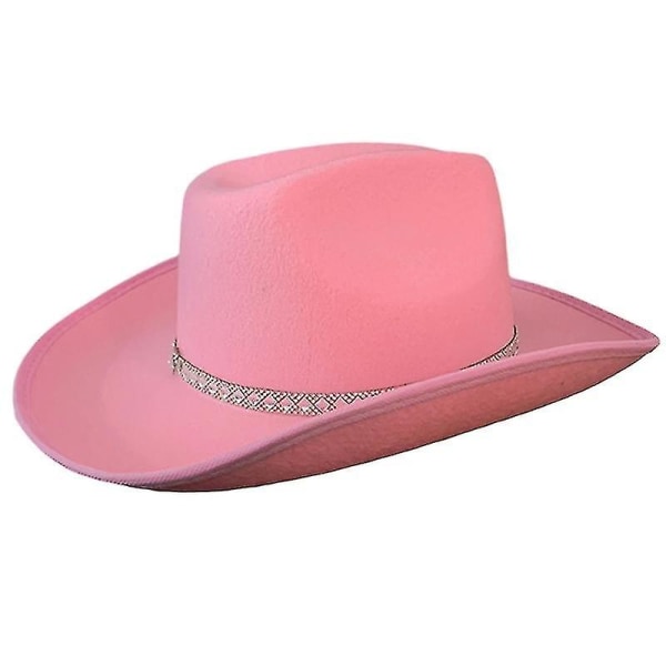 Western Style Rhinestone-dekor Cowboyhatt i filt Cowgirl Cosplay-festtilbehør (rosa)