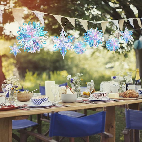 3-pack 3D Regnbågshängande Dekorationer för Festtillbehör, Regnbågsglänsande Snöflinga Boll Blomma Boll Hexagon Stjärna?fläkt Dekorativ för Födelsedag