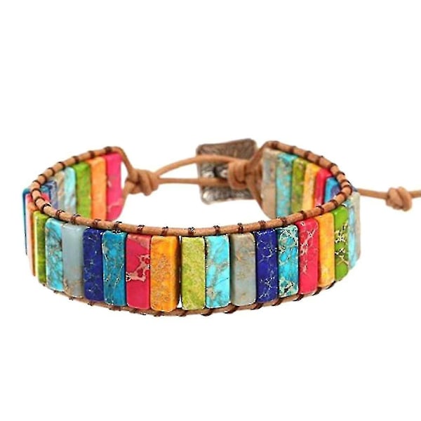 Läder Chakra Jasper Wrap Justerbart Pärlarmband