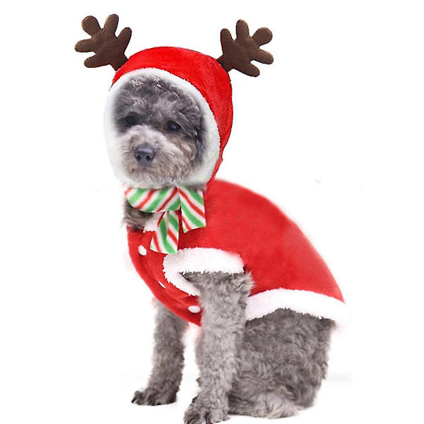 Varm Juljacka i Fleece för Husdjur, Kläder för Små Hundar, Valp, Julälg, Vinterdräkt (XL)