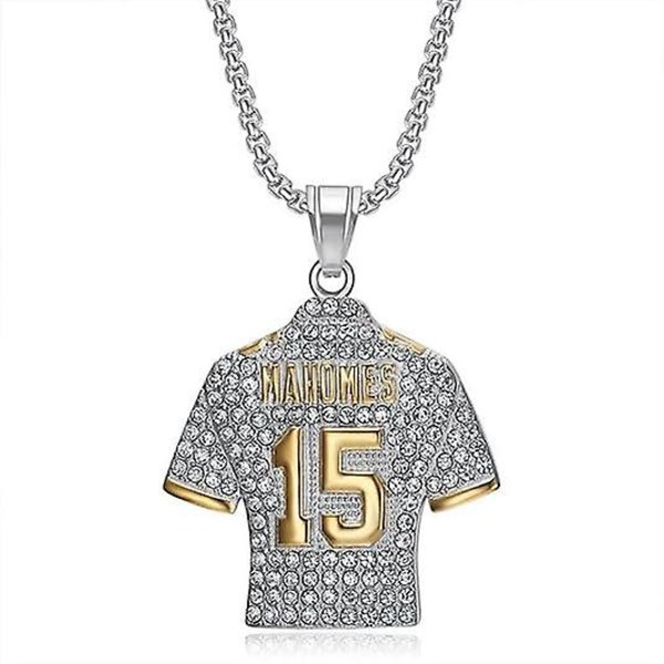 15 Football Mahomes Miesten Jersey Riippuva Kaulakoru, Hip Hop Jalkapallo No.15 Jersey Jalkapalloilija No.15 QB Jersey Kaulakoru Korut, Jalkapallo Mahomes Homes J