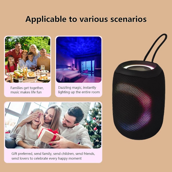 Ny trådlös Bluetooth-högtalare med lysande utomhus bärbar subwoofer-högtalare, hög effekt lång standby med färgglada ljuseffekter