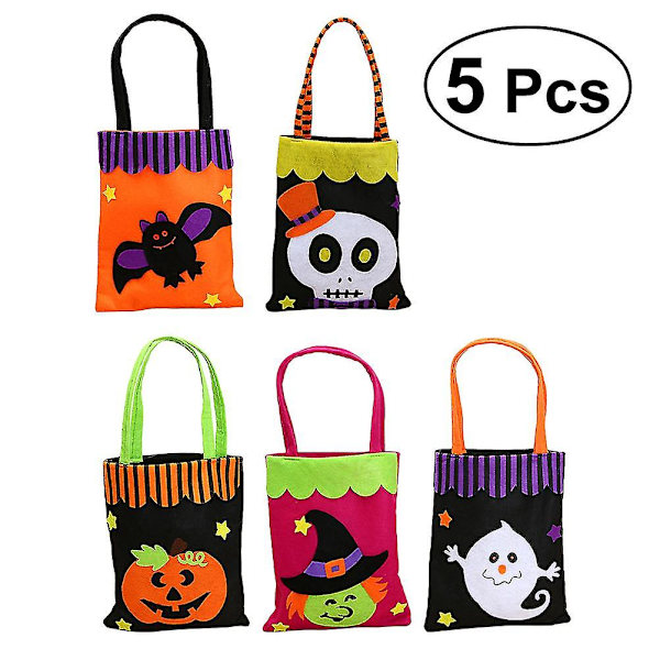 5 st Halloween Non-woven godispåse Spökfestival Dekorationer(c Svart Spöke + D Orange Fladdermus + E Ros Röd Häxa + F Svart