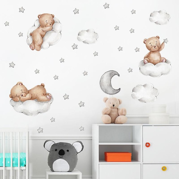 WABJTAM Cartoon Animal Stickers Lovely Bear Star Moon Wall Stickers