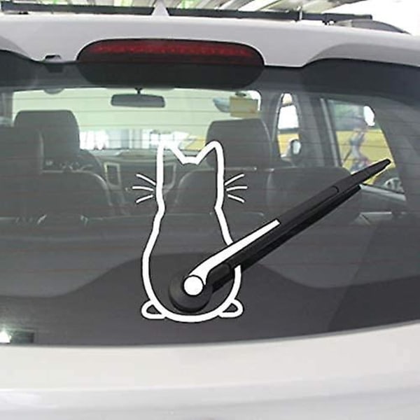 Ghyt Söt katt Bil vindrutetorkare Vinylkonstdekor dekoration Härlig djurkatt väggmålning konstdekal för bilfönster Loptop dekoration