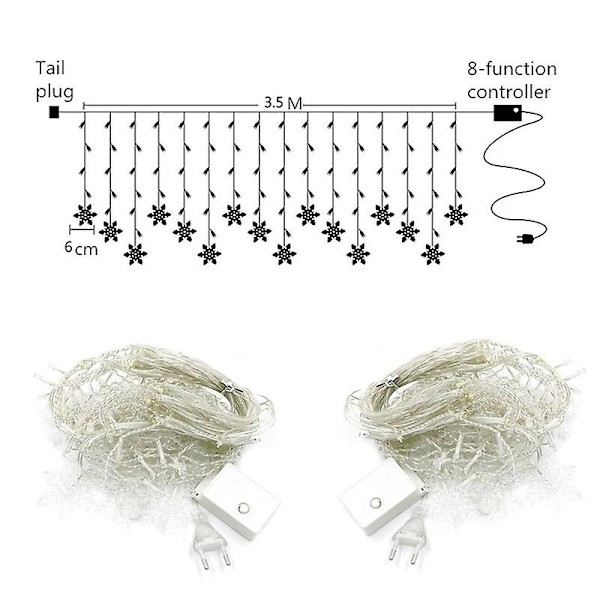12ft/3.5M Snöflinga Gardin Ljus Plug in String Ljus LED Fairy Nattljus, Perfekt för Jul Bröllop Fest Dekoration Kandelaber Luminarias - W