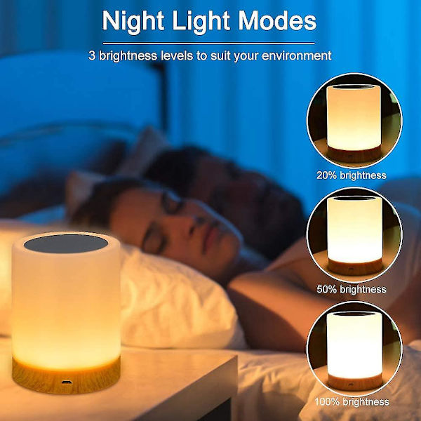 Led, sänglampa med touch och USB-laddningsbar och 16 RGB-färgväxling med dimbar bordslampa för säng och -