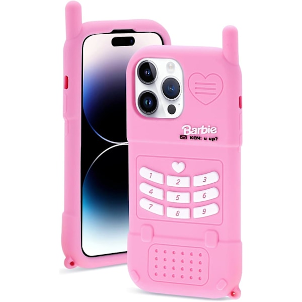 Sött Skal för Iphone 14 Pro 6.1 tum, 3D Silikon Cartoon Rosa Retro Omslag, Kawaii Mjuk Stötsäker Skyddande Telefonfodral för Kvinnor & Flickor