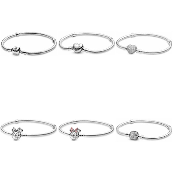 Dames Standard S925 Sølv Perle Spænde Charm Armbånd klassisk serie hjerte fuld diamant (16cm, F)