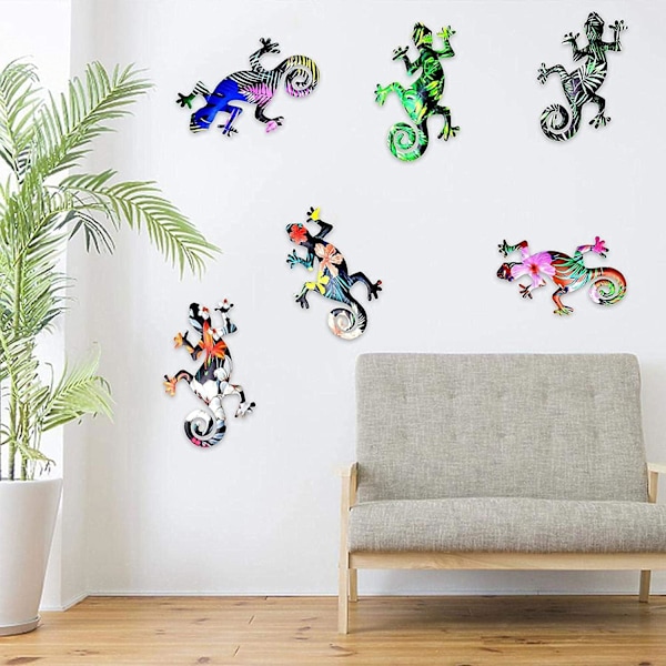 Set med 4 Metall Gecko Väggdekor, Trädgårdsdekorationer Väggkonst Utomhus Trädgårdsdekorationer Väggstaket Skulptur Hängande för Utomhus Bakgård Veranda Hem Pati