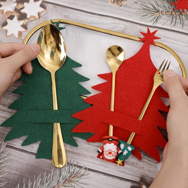 8 Bestickpåsar, Julfilt Besticksunderlägg Servispaket Mode Bestickpaket Underlägg Kustfartyg Semesterfest Borddekoration (grå, C)