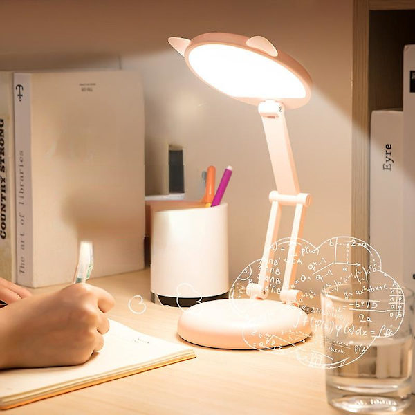 Söt skrivbordslampa för barn, LED-skrivbordslampa USB-laddning och steglös dimning, liten skrivbordslampa（6400mAHRosa）