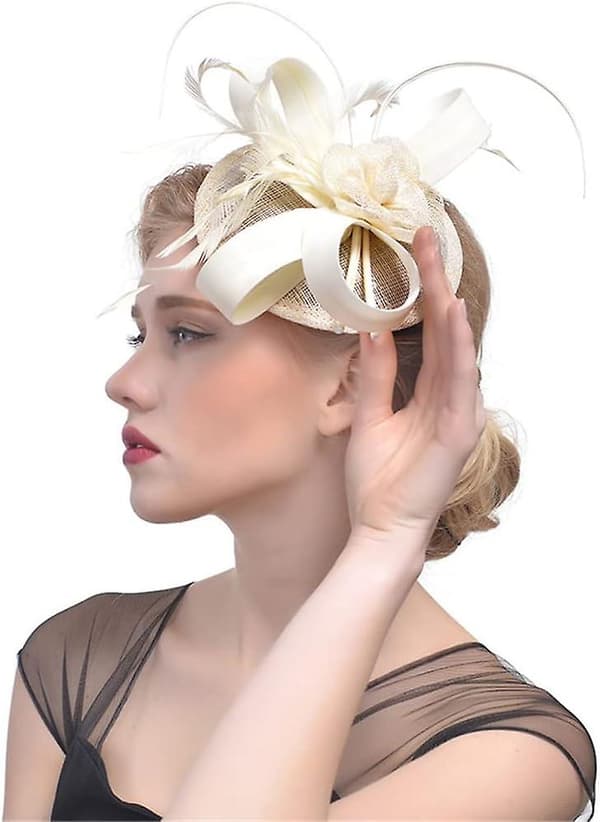 Mesh Fascinator Hat til kvinder Bryllup Solid Cocktail Te Selskab Hår Tilbehør Hårnål Hovedbånd (Beige)