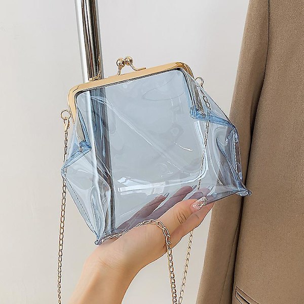 WABJTAM Genomskinlig PVC Kiss Lock Kedja Cross Body Väska Dam Clutch, Blå