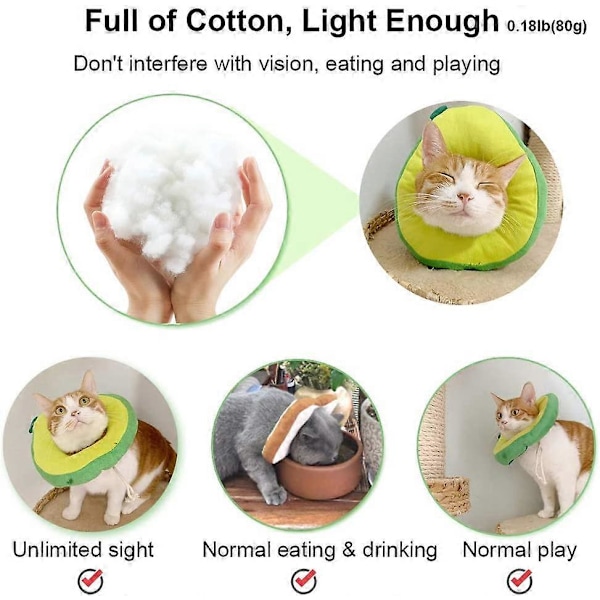 Justerbar Kattkrage Mjuk, Kattåterhämtningskrage, Söt Avocado E-Krage för Katter Efter Operation, Kattkrage för att Stoppa Slickande för Katt/Kattunge/Små