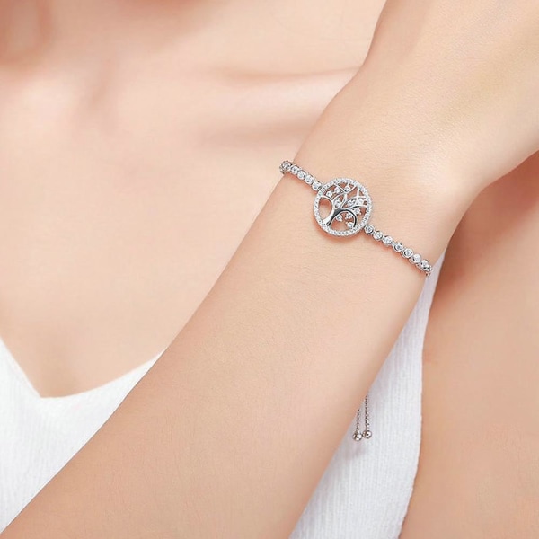 WABJTAM Kvinde Livets Træ Armbånd 925 Sterling Sølv med Zirkonia, Justerbar til Kvinder Piger Smykker Gave