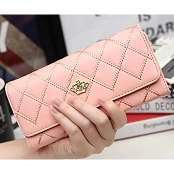 Kronplånbok för kvinnor - Söt plånbok i konstläder rosa