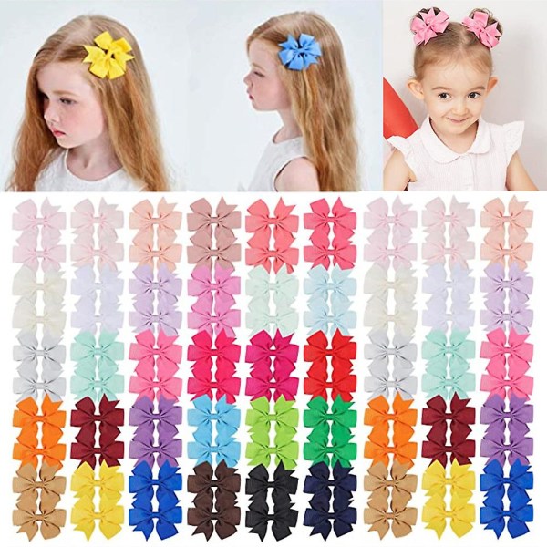 WABJTAM 40 sets Boutique Grosgrain Ribbon Pinwheel Bows for Baby Girls, Toddler Bow Hair Clips Birthday Gifts