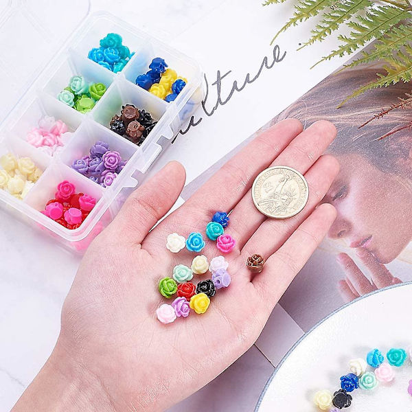 160 st 16 Färger Rosblommor Pärlor Knappar Platta Bas Harts Blomma Smycken Pärlor Dekorationer Blomma Flatback Cabochons För Diy Hantverk, Scrapbooking