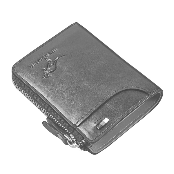 100% ny, RFID-blokkerende lærlommebok for herre Kredittkort-ID-holder Glidelåslomme Vanntett（Grå）